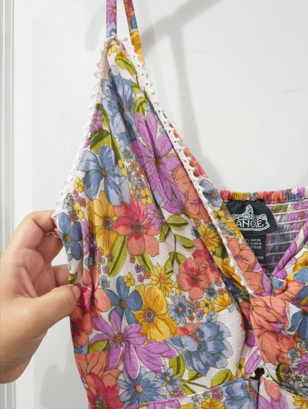 ANGIE Floral Boho Tiered Maxi Dress with Lace Trim & Twist Front, Nwot